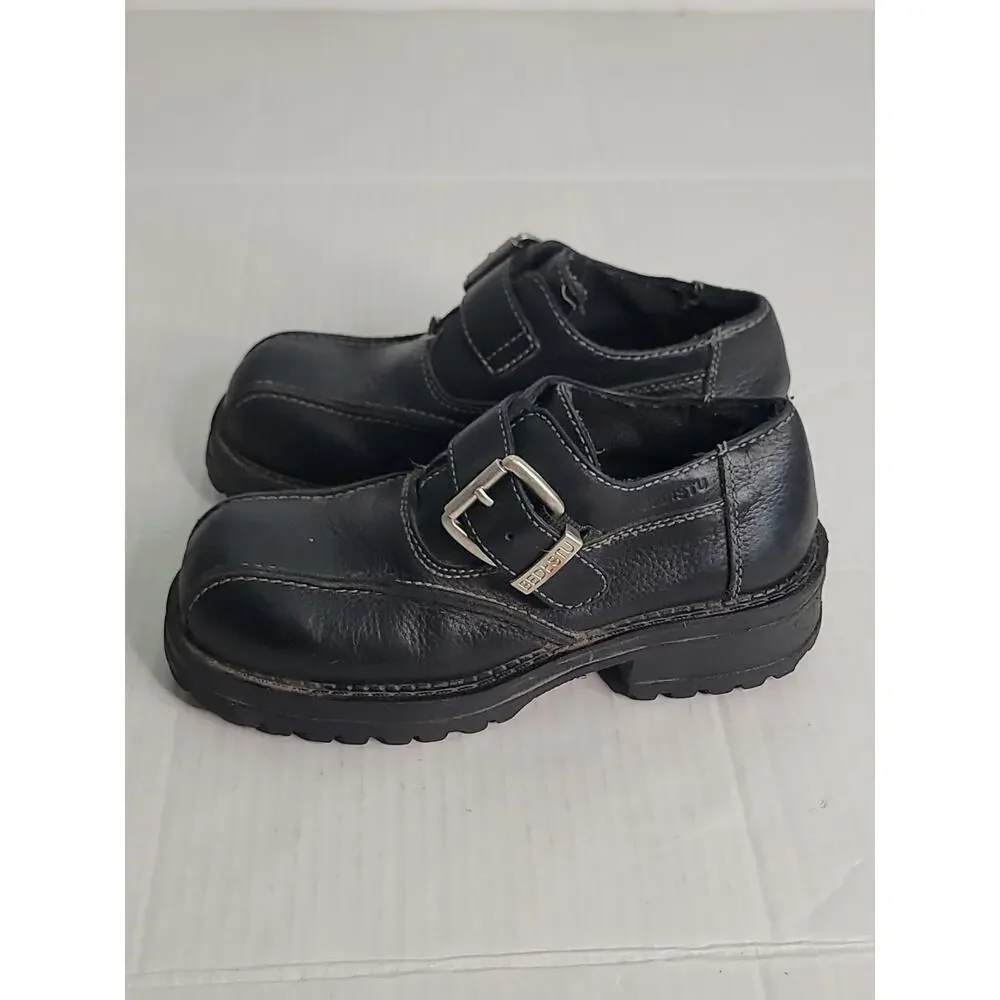Bed Stu Black Leather Monk Buckle Strap Chunky Shoe Mens US8 EU41 Grunge Punk